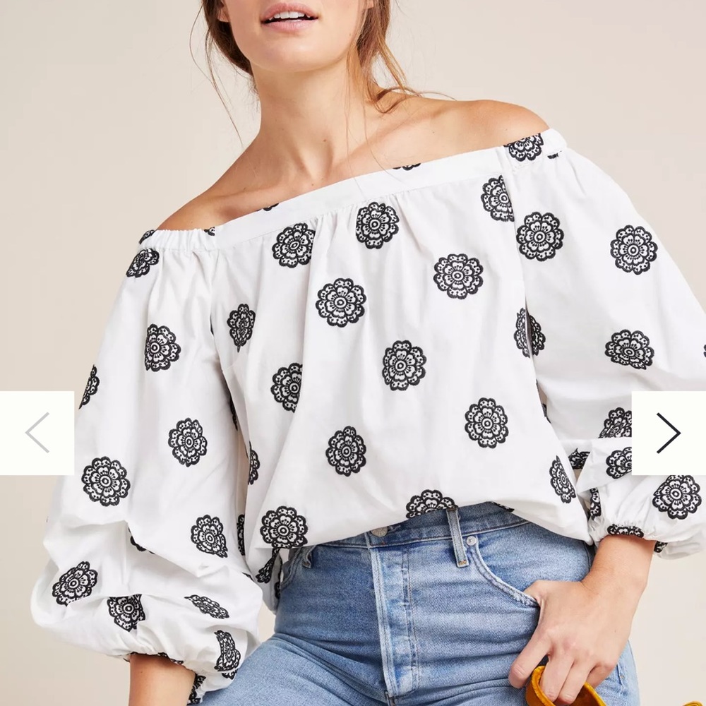 Anthropologie Maeve Cornelia off shoulder embroidered blouse